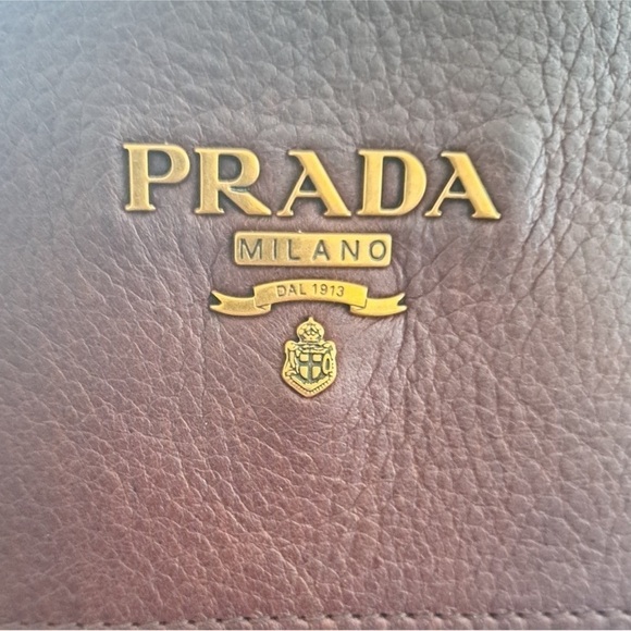 Prada Dark Brown Leather Signature Golden Logo Knee Length Boots - Picture 6 of 10